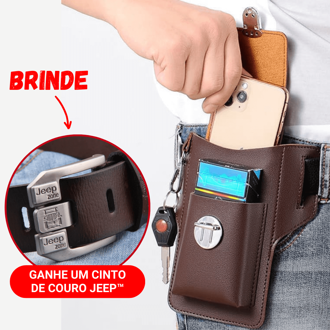 Porta Celular de Couro Jeep™ + BRINDE: Cinto de Couro Jeep™ (Últimas Unidades)