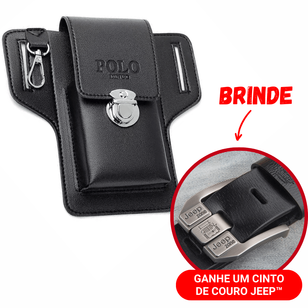 Porta Celular de Couro Jeep™ + BRINDE: Cinto de Couro Jeep™ (Últimas Unidades)