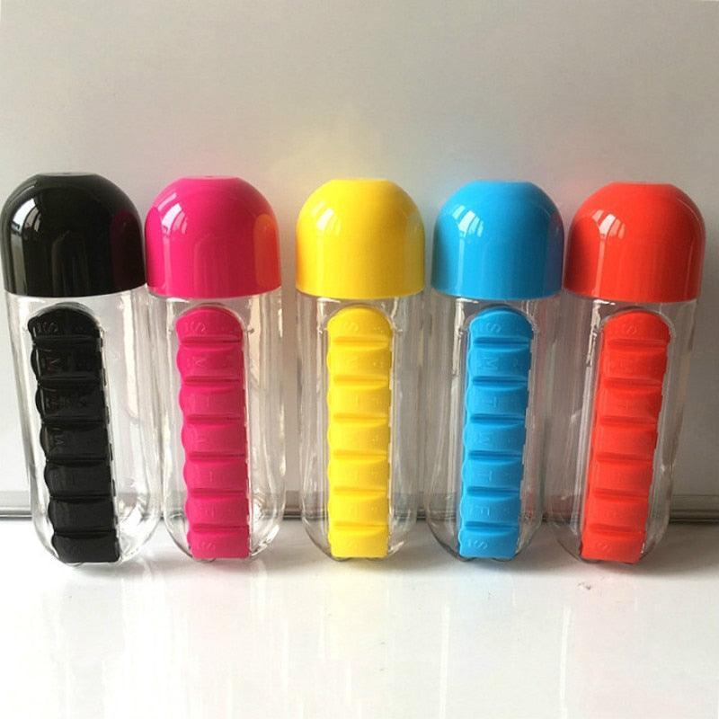 Garrafa de Água com Porta Comprimidos - Pill Bottle 2 EM 1 - Inove Bem