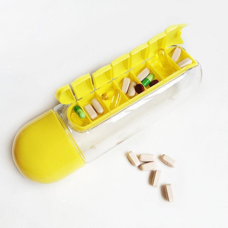 Garrafa de Água com Porta Comprimidos - Pill Bottle 2 EM 1 - Inove Bem