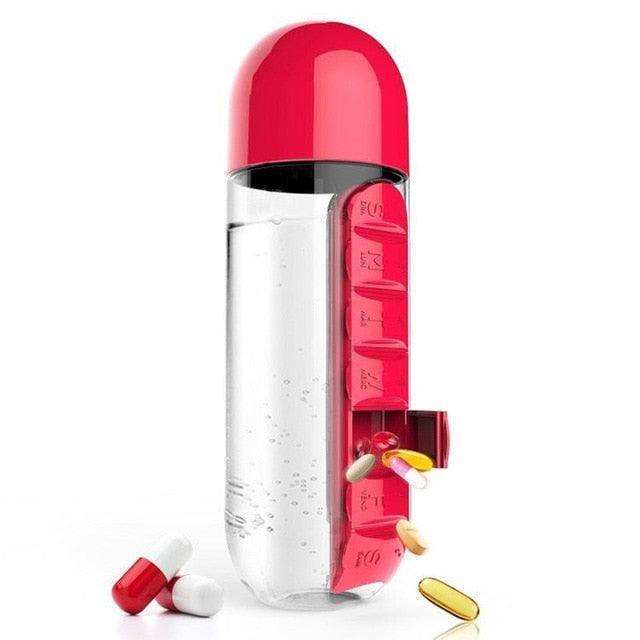 Garrafa de Água com Porta Comprimidos - Pill Bottle 2 EM 1 - Inove Bem